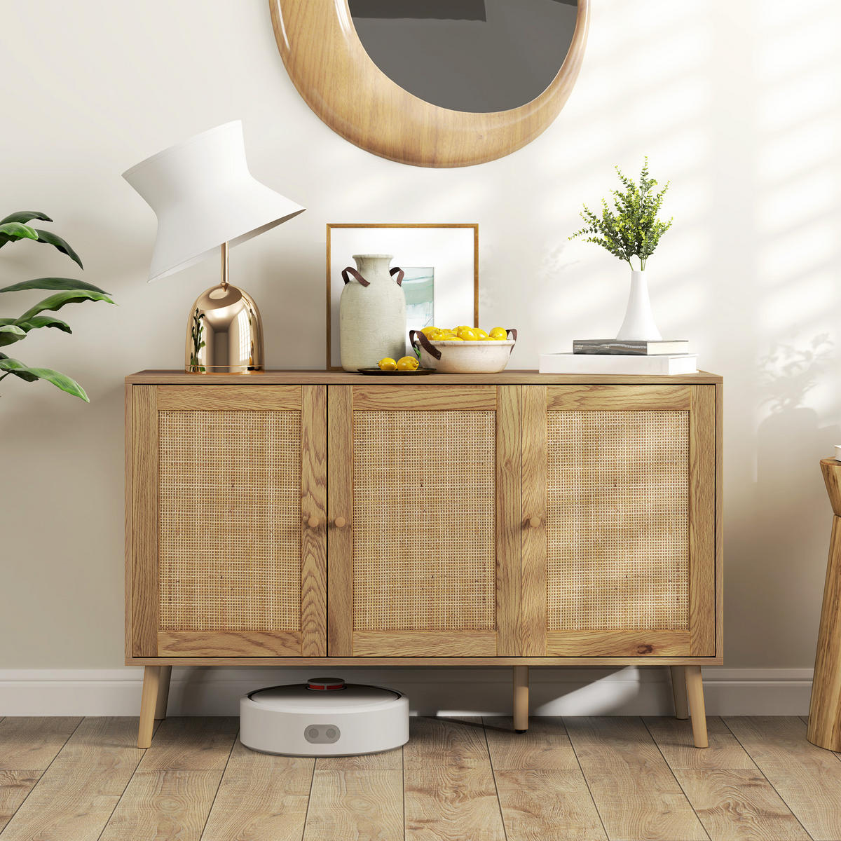 SIDEBOARD Naturfarben, Rattantüren, 120/40/75 cm - Naturfarben, Holz (120/75/40cm) - PANGIVO
