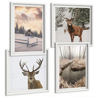 BILDER SET 4er Set - 50x50 cm & 40x60 cm Weißer Rahmen - Winterlandschaft mit Hirschen - Weiß, Kunststoff (50/50cm) - TULUP