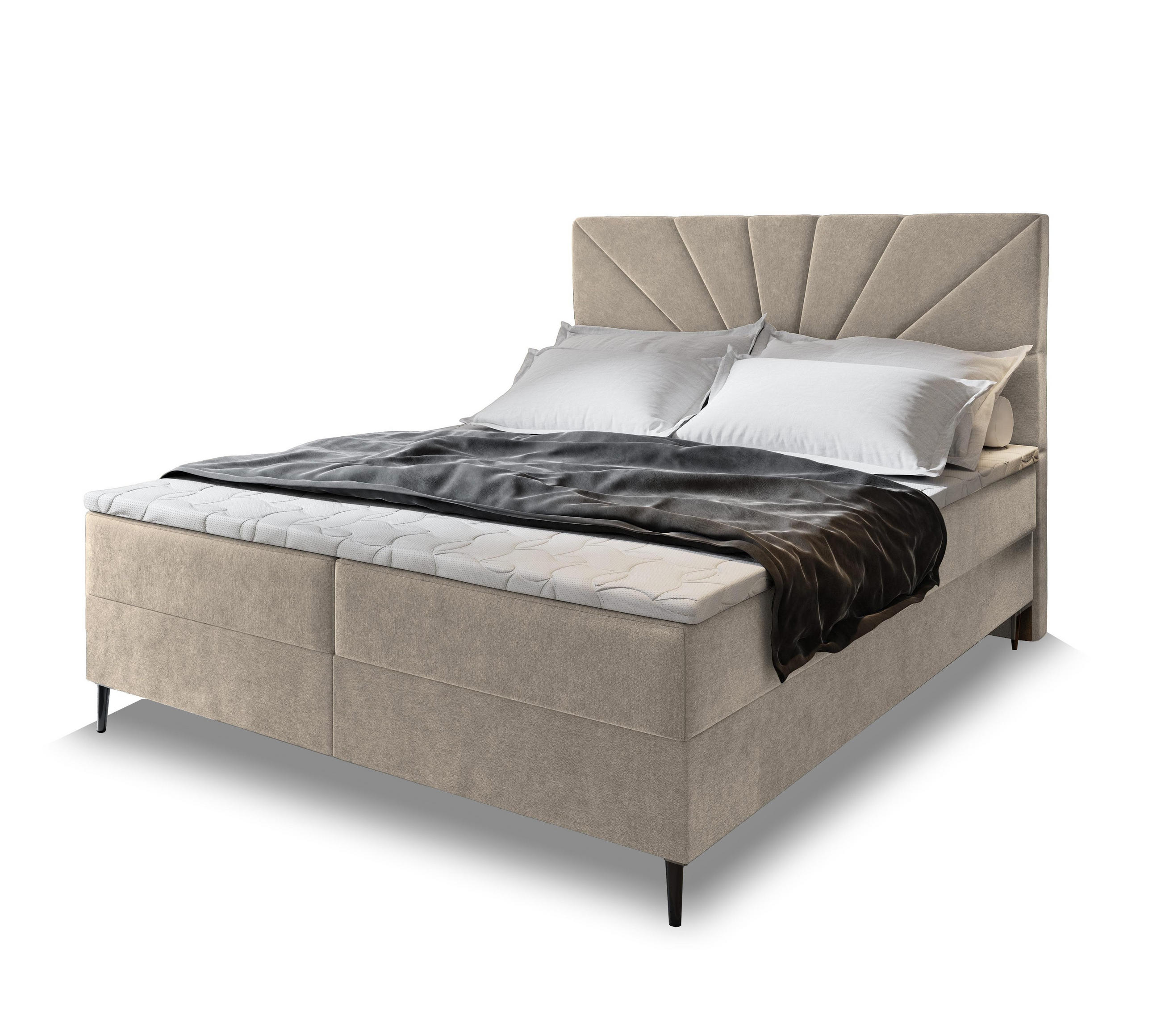 POSTEL BOXSPRING MURI 160x200 cm, s matrací a úložným prostorem, béžová - béžová, kov/kompozitní dřevo (160/200cm) - MASSENO