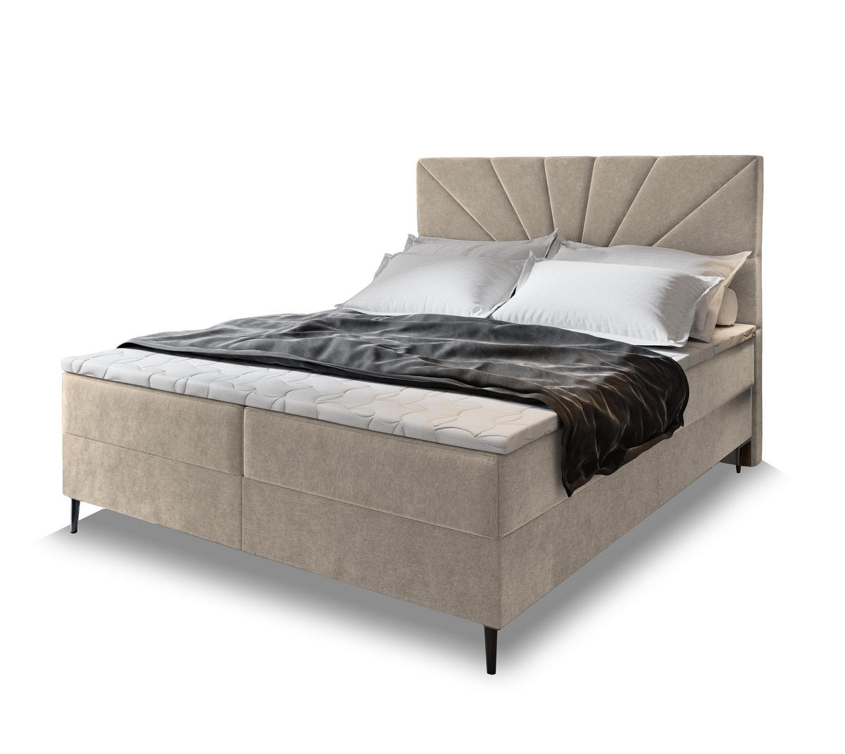 POSTEL BOXSPRING MURI 160x200 cm, s matrací a úložným prostorem, béžová - béžová, kov/kompozitní dřevo (160/200cm) - MASSENO