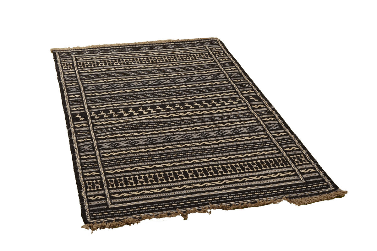 KELIM-TEPPICH handgewebt Kordi Schwarz, Grau 121/84 cm Schurwolle - Beige/Schwarz, Textil (84/121cm) - Looma