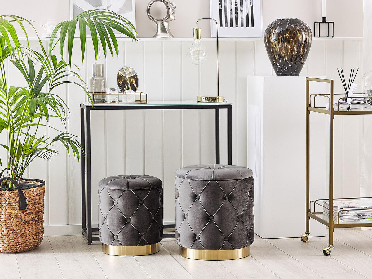 POUF Pueblo 40-33/40-33/44-36 cm - Grau, Textil (33/36/33cm) - Beliani