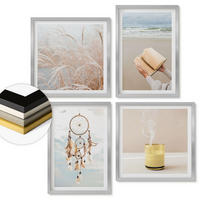 WANDBILDER 4er Set - 50x50 cm & 40x60 cm Silberner Rahmen - Sommerlandschaften im Boho-Stil - Silberfarben, Kunststoff (50/50cm) - ArtPrintCave