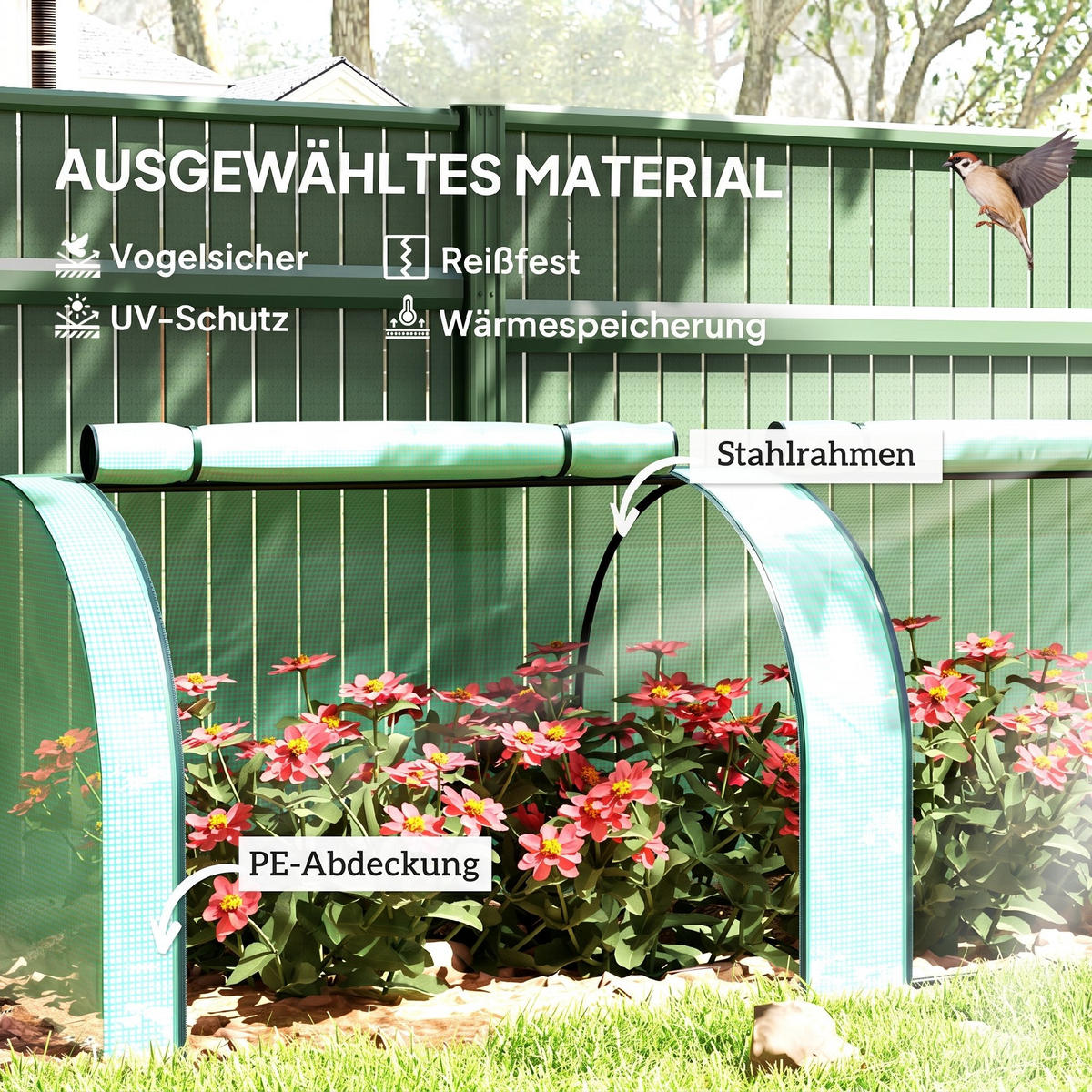 GEWÄCHSHAUS Stahl Kunststoff Grün - Grün, Metall (100/80/350cm) - Outsunny