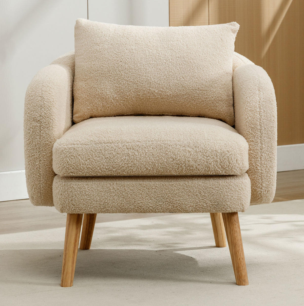 SESSEL 71/72/71 cm in Beige aus Teddy-Samt mit Kissen - Beige, Textil (72/71/71cm) - Flora Grace