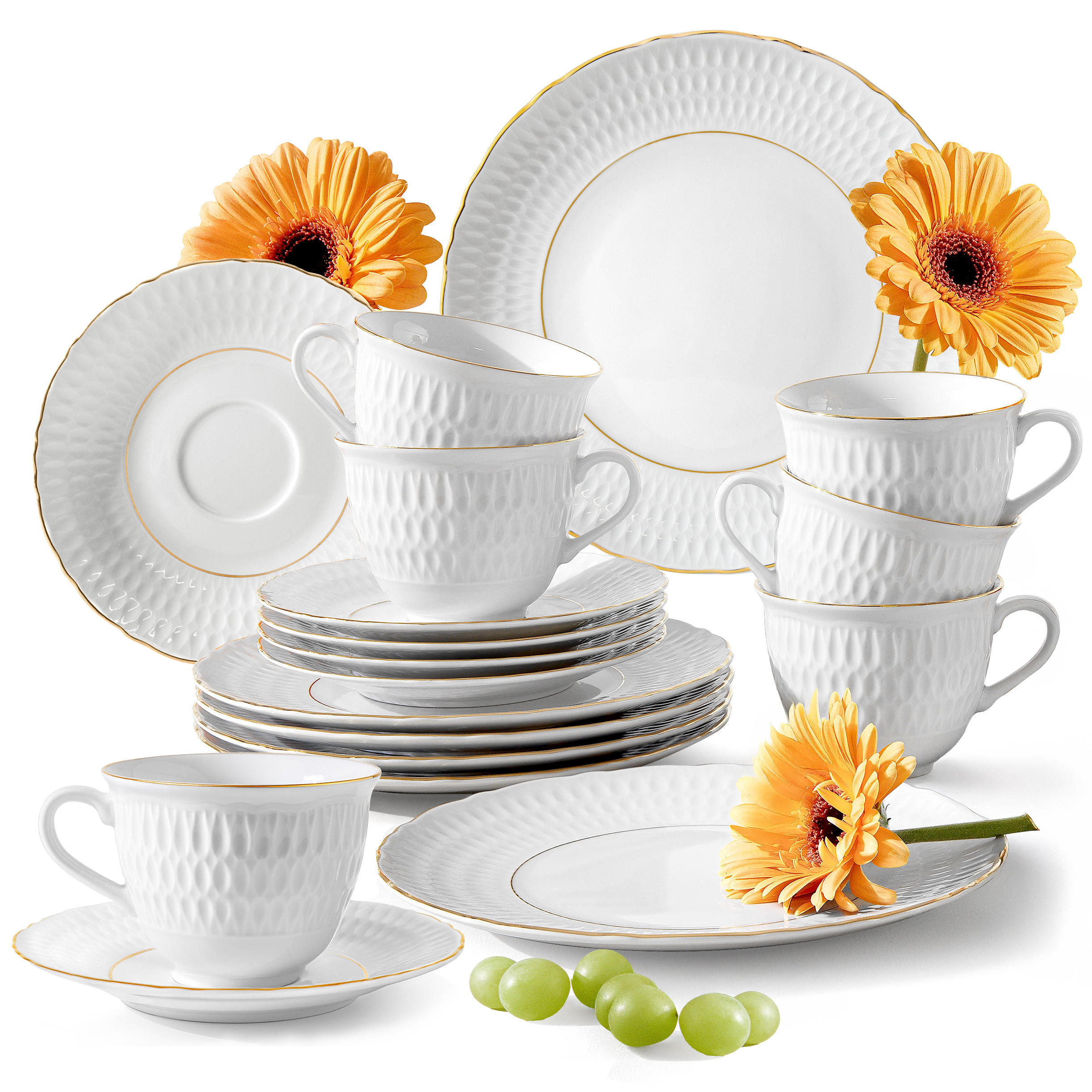 KAFFEESERVICE 6 Personen CMIELOW SOFIA GOLDRAND 18-tlg aus Porzellan - Weiß, Keramik (21/22/21cm) - KONSIMO®