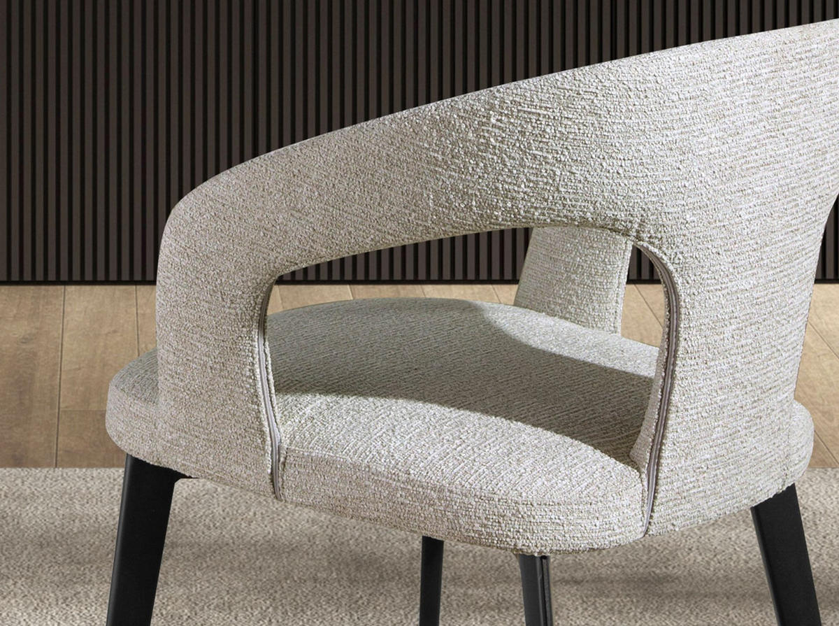 STUHL asymmetrisch Off-white | Braun 55/58/77 cm - Ecru/Beige, Textil/Metall (55/77/58cm) - ANGEL CERDA