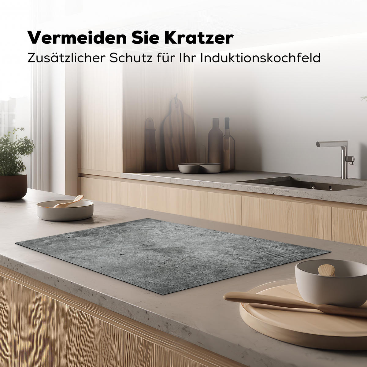 HERDABDECKPLATTE Beton - Schiefer - Grau -Betonstruktur Ceranfeldabdeckung 78x52 cm - Grau, Kunststoff (78/52/0.2cm) - MuchoWow