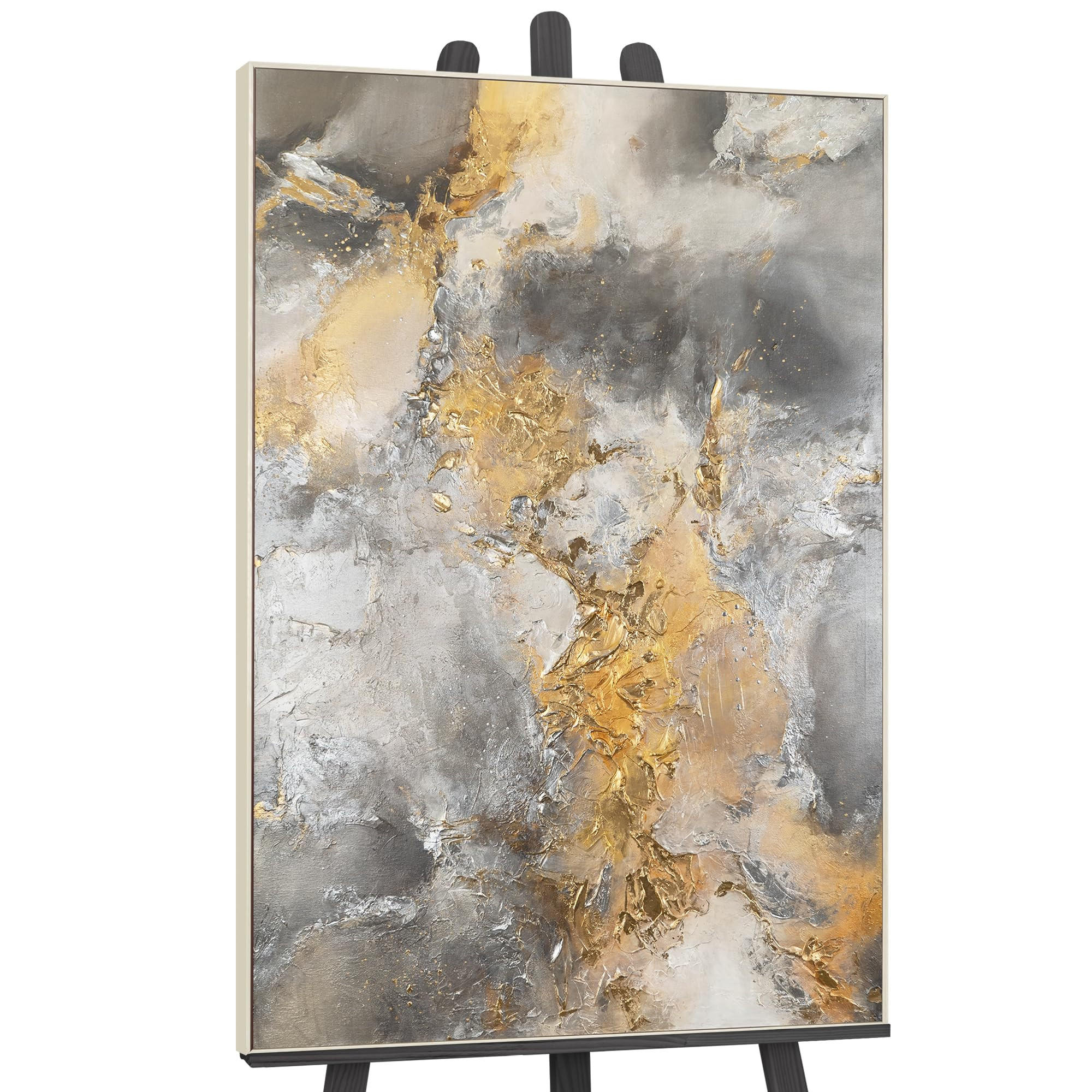 GEMÄLDE Harmonie von Gold und Silber Schattenfugenrahmen Beige 140x100 cm - Beige, Holz (140/100cm) - YS-art gallery
