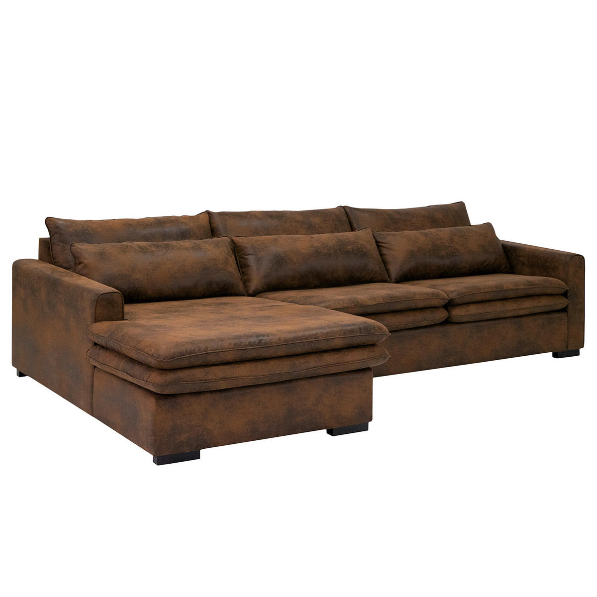 ECKSOFA mit Longchair - Dunkelbraun/Braun, Buchenholz/Textil (299/164cm) - home24