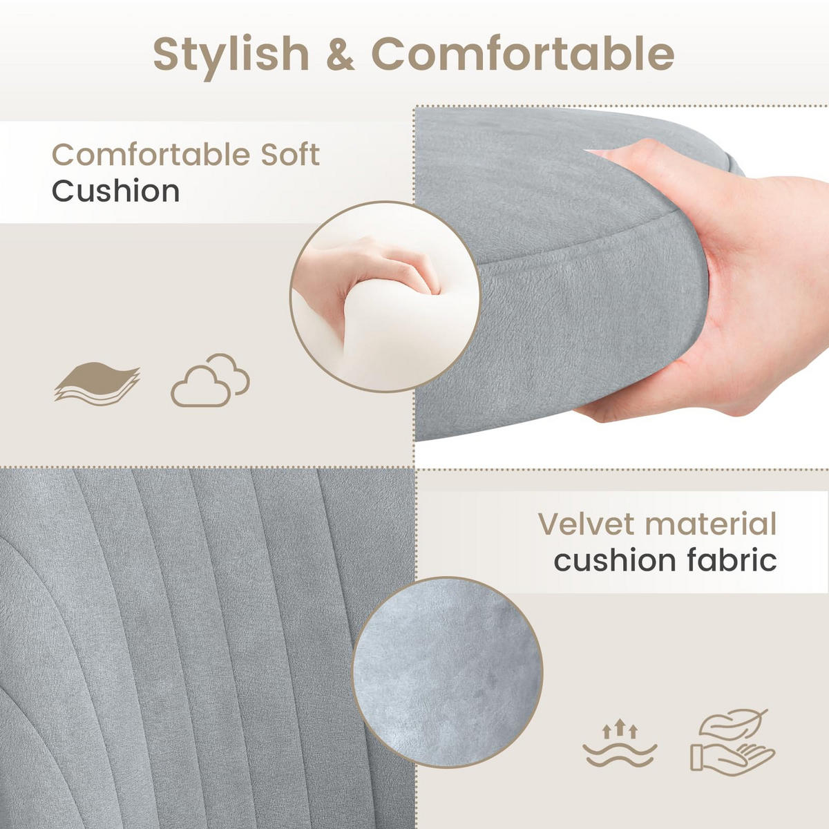 DREHSTUHL Grau Samt ergonomisch drehbar - Grau, Metall (30/44.5/48.5cm) - Rattrix