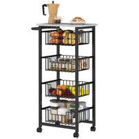 4-STUFIGE Küchenwagen auf Rädern, Küchen-Trolley mit 4 Stahlkörben, Servierwagen - Schwarz, Metall (31/91/49.5cm)