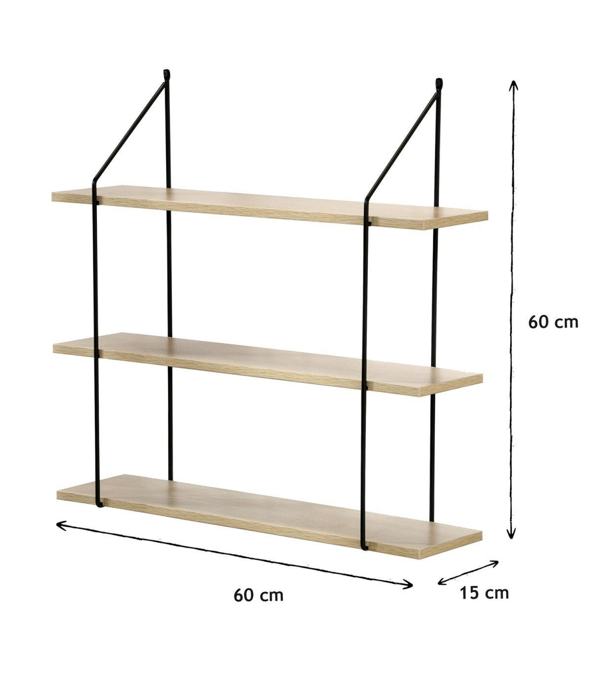WANDREGAL 3 Ebenen Holzdekor L60 cm - Eichefarben, Holzwerkstoff (15/60/60cm) - Calicosy