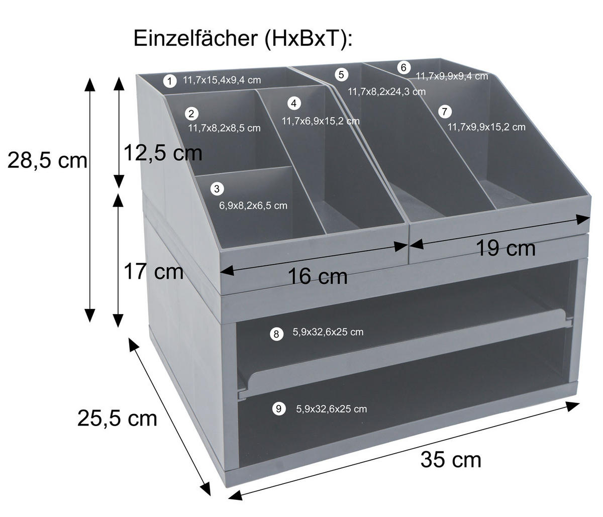 SCHREIBTISCH ORGANIZER Schwarz - Schwarz, Kunststoff (35/28/25cm) - MCW