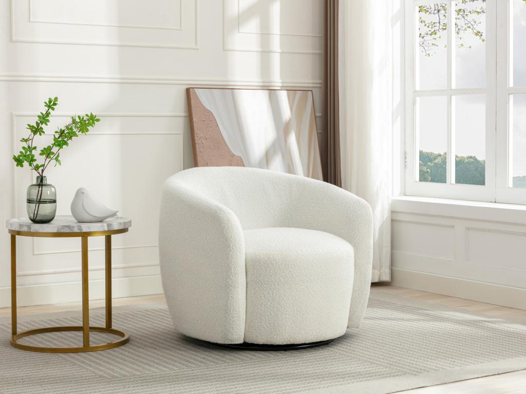 DREHSESSEL - Bouclé-Stoff - Weiß - VEREIDE - Weiß, Textil (76/67/80cm) - Vente-Unique