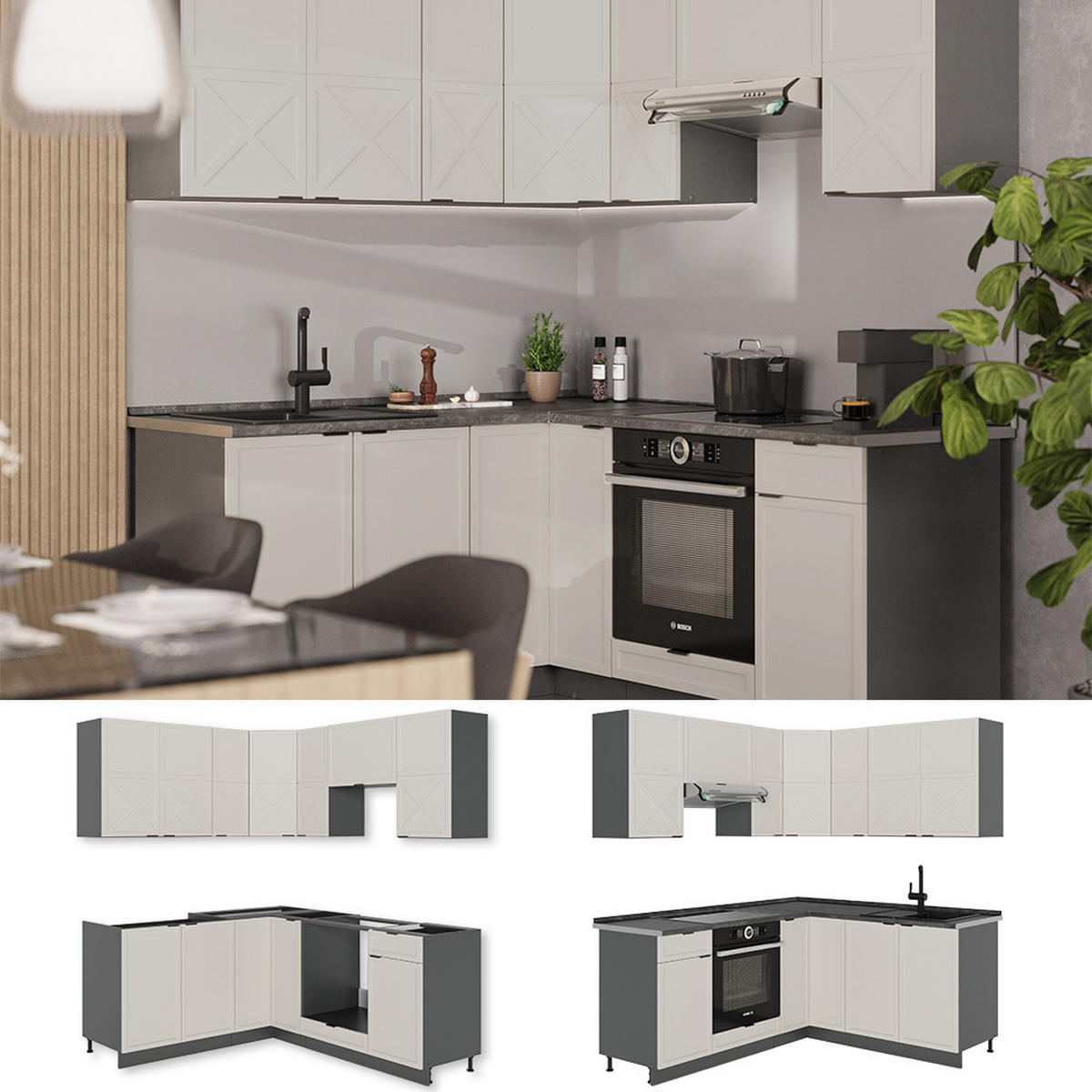 ECKKÜCHE Fame-Line GrauBeige/Anthrazit 160 x 190 cm, AP Anthrazit - Anthrazit/Grau, Holzwerkstoff (190/81.6/60cm) - Vicco