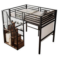 HOCHBETT 140/200 cm aus Metall und MDF mit Stauraum, Gittertreppe und hoher Umrandung Schwarz - Schwarz, Metall (140/200cm) - Modenvie