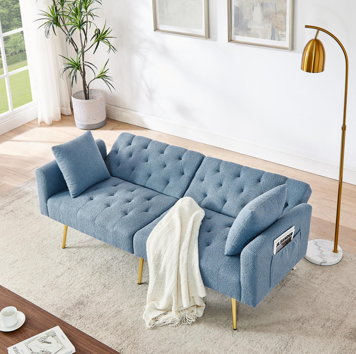 SOFA mit verstellbarer Rückenlehne, 2-Sitzer, Teddy Blue - Blau, Holzwerkstoff (177/74/78cm) - Meubliv