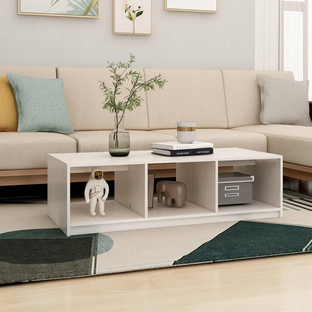 COUCHTISCH Weiß 110x50x34 cm Massivholz Kiefer - Weiß, Holz (110/50/34cm) - furnicato