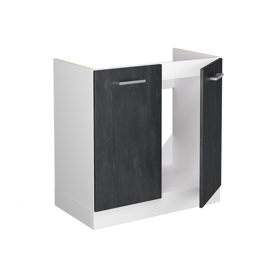 SPÜLENUNTERSCHRANK R-Line Schwarz Beton 80 cm ohne AP - Schwarz/Weiß, Holzwerkstoff (80/81.6/46cm) - Vicco