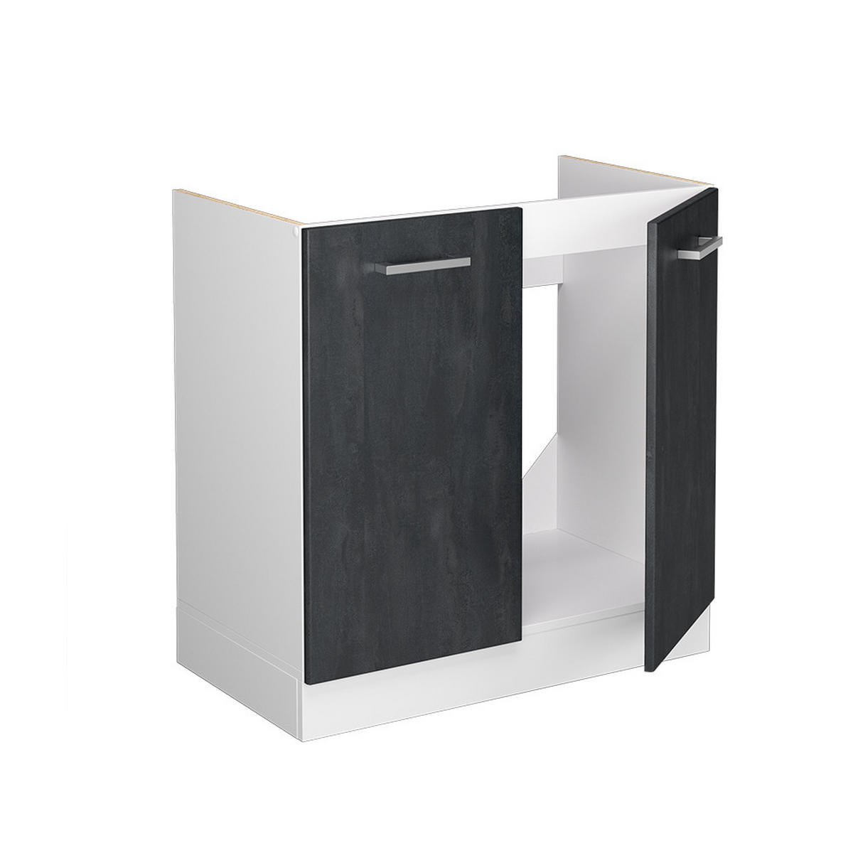 SPÜLENUNTERSCHRANK KÜCHENSCHRANK R-Line Schwarz Beton 80 cm AP Eiche - Schwarz/Weiß, Holzwerkstoff (80/81.6/60cm) - Vicco