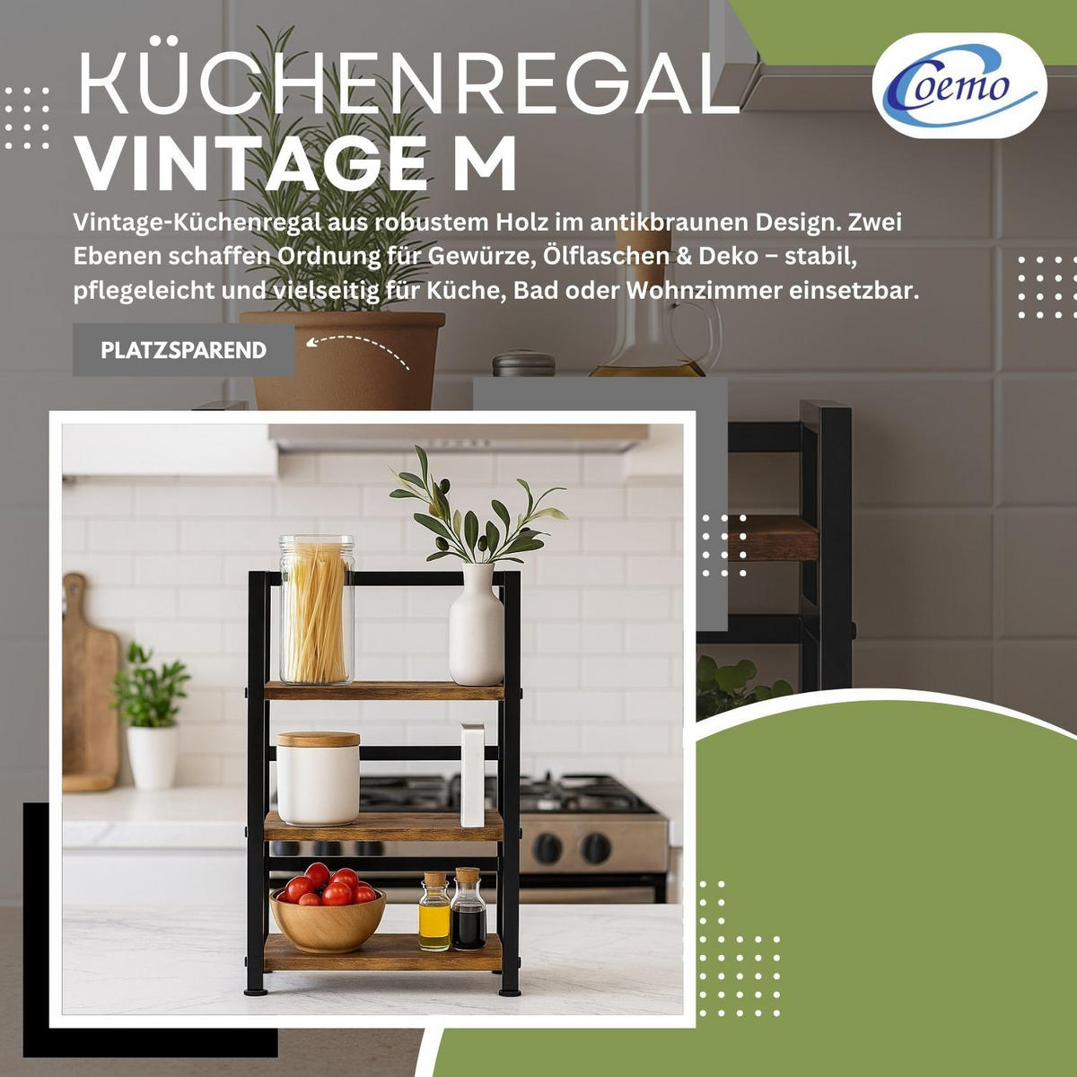 KÜCHENREGAL VINTAGE Metall + Holz 40/18/76 cm - Braun, Metall (18/76/40cm) - Mein-Regal