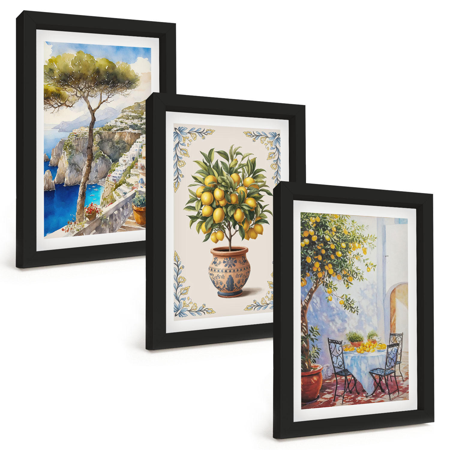 BILDER SET 3er Set - 20x30 cm Schwarzer Rahmen - Tisch aus Zitronenbaum - Schwarz, Kunststoff (20/30cm) - TULUP