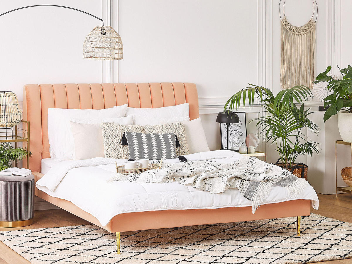 POLSTERBETT 180/200 cm Pfirsichrosa Marville - Pink, Textil (180/200cm) - Beliani