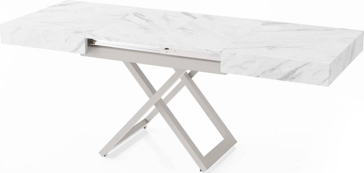COUCHTISCH Cavetta U höhenverstellbar ausziehbar, Marmor Weiß 120-200/80/27-76 cm - Kaschmir/Ecru, Holzwerkstoff/Metall (80/120/76cm) - WFL GROUP