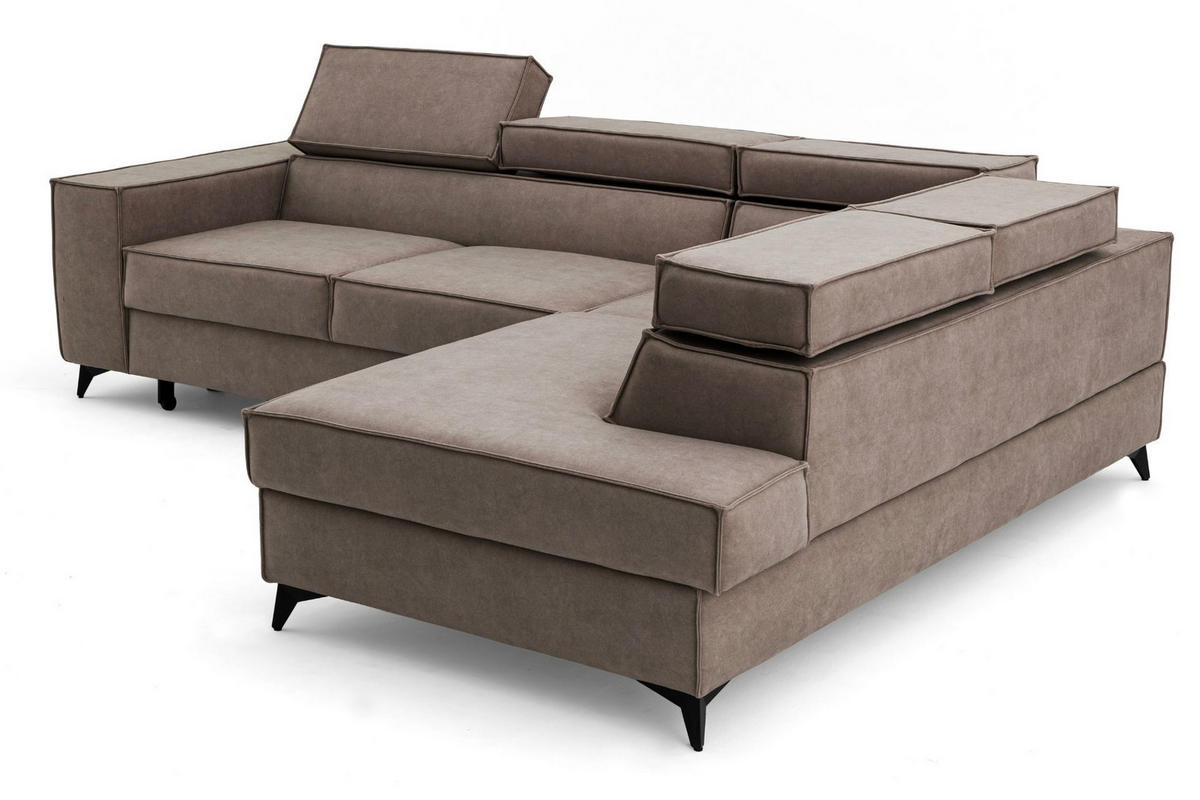 ECKSOFA PURE L Rechts mit Schlaffunktion 127x199 Velours Beige - Beige/Schwarz, Holz/Textil (204/281cm) - Muffo