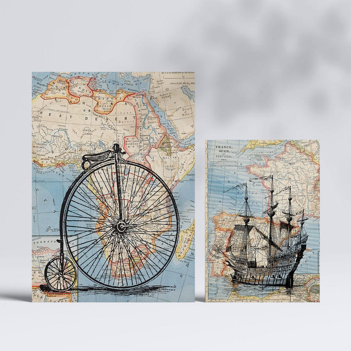 POSTER Set Mit 6 Vintage Karten Im Retro Stil Von Europa, Afrika Und Spanien In Dezenten Farben A3 & A4 Rahmenlos - Klar, Papier (29/3cm) - Nacnic