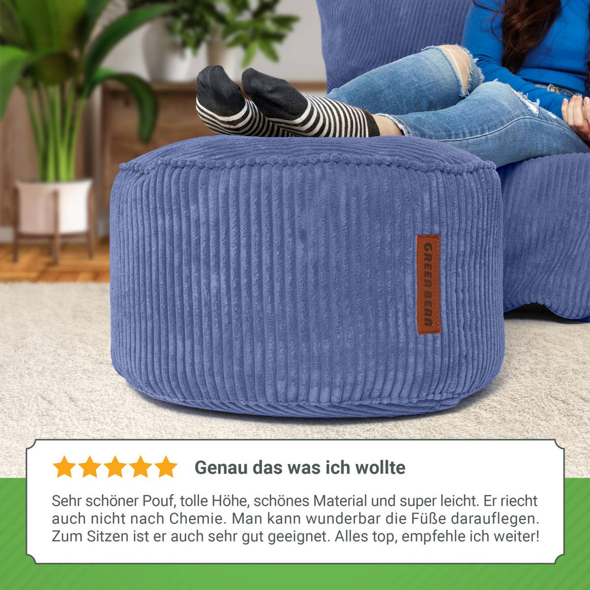 SITZSACK-HOCKER Pouf "Cord" 45x25cm - Dunkelblau, Textil (45/25/45cm) - Green Bean