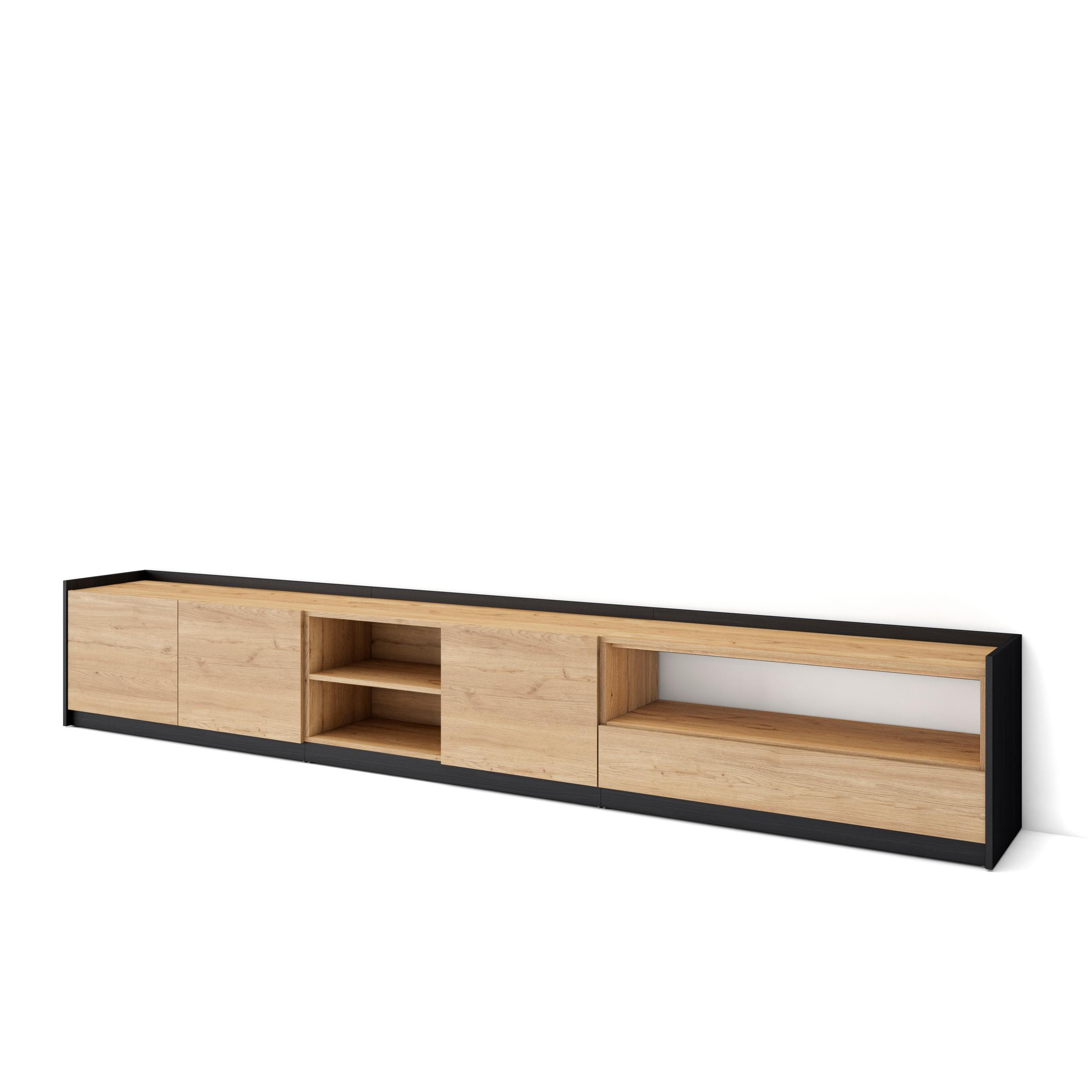 TV-SCHRANK, Lowboard, Eiche Schwarz, 310/37/50cm - Eichefarben, Holzwerkstoff (310/50/37cm) - Skraut Home