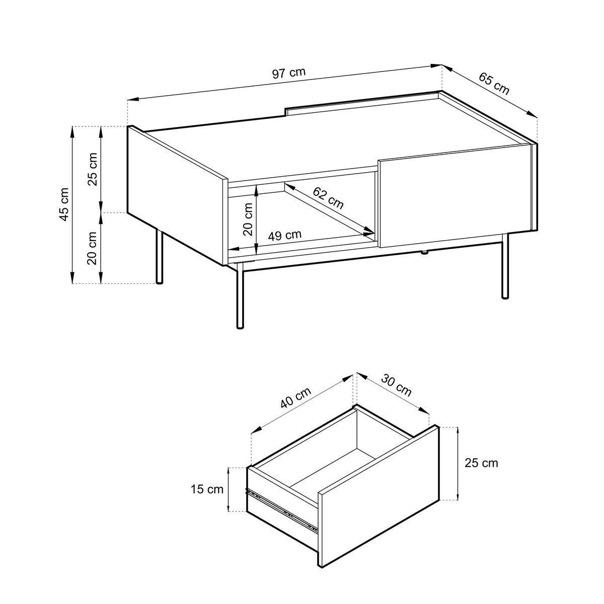COUCHTISCH KELOWNA STO1-3S System der leisen Schließung der Fronten, Rot - Rot, Holzwerkstoff/Kunststoff (65/97/45cm) - Komodee