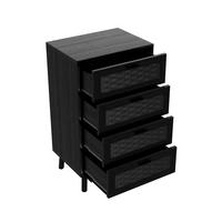 KOMMODE mit 4 Schubladen - pflegeleichtes PVC-Geflecht und zylindrische Beine - Schwarz - Schwarz, Holzwerkstoff (39.8/95/55cm) - DELFA