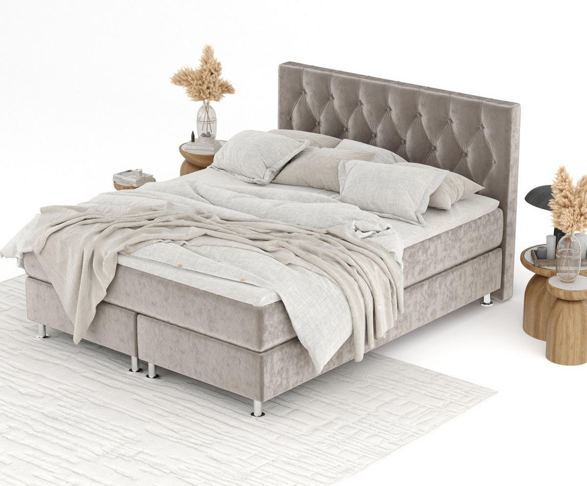 BOXSPRINGBETT Excelsior Taupe 180/200 cm mit Latex-Topper - Taupe/Silberfarben, Holz/Holzwerkstoff (180/200cm) - Maison de Reve