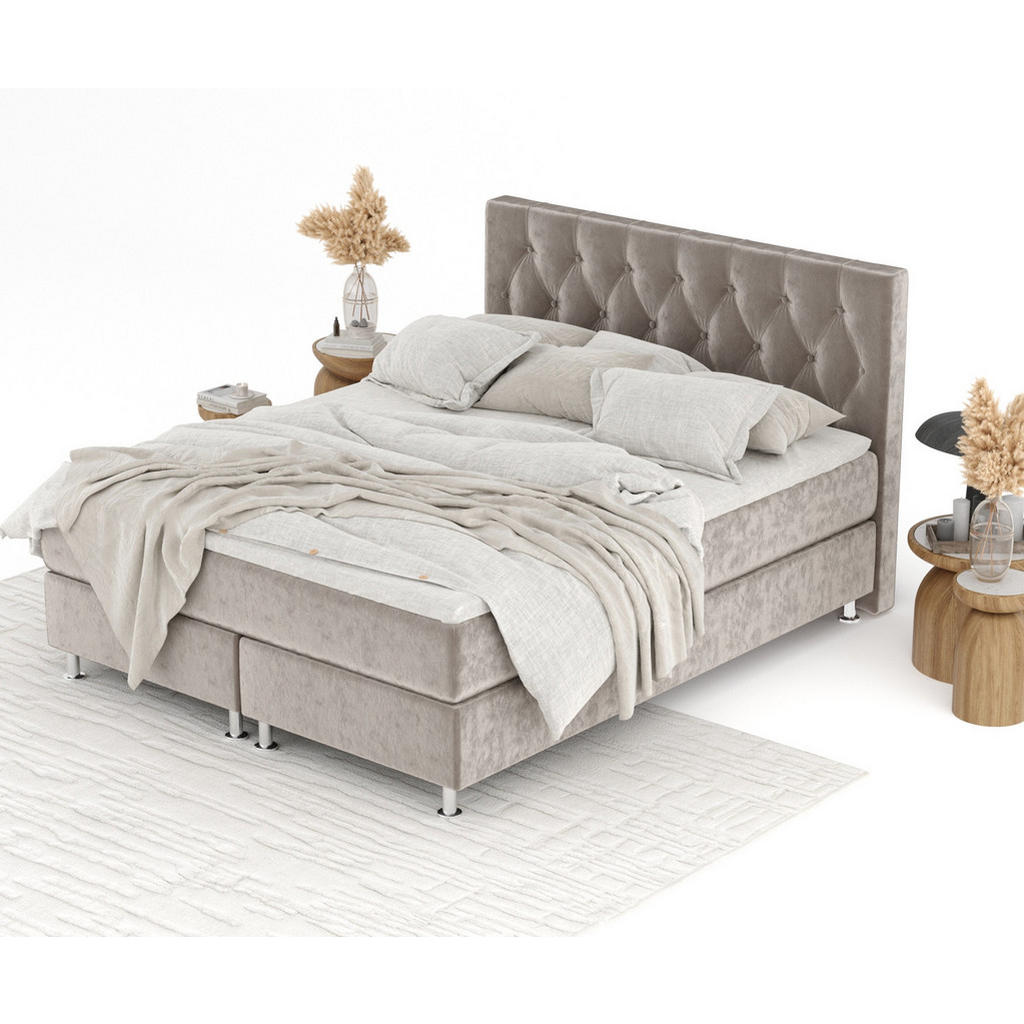 Thumbnail - Maison de Reve Boxspringbett, Taupe, Textil, Buche, Kiefer, H3, Höhe ca. 21 cm, 200x200 cm, Oeko-Tex® Standard 100, FSC ...