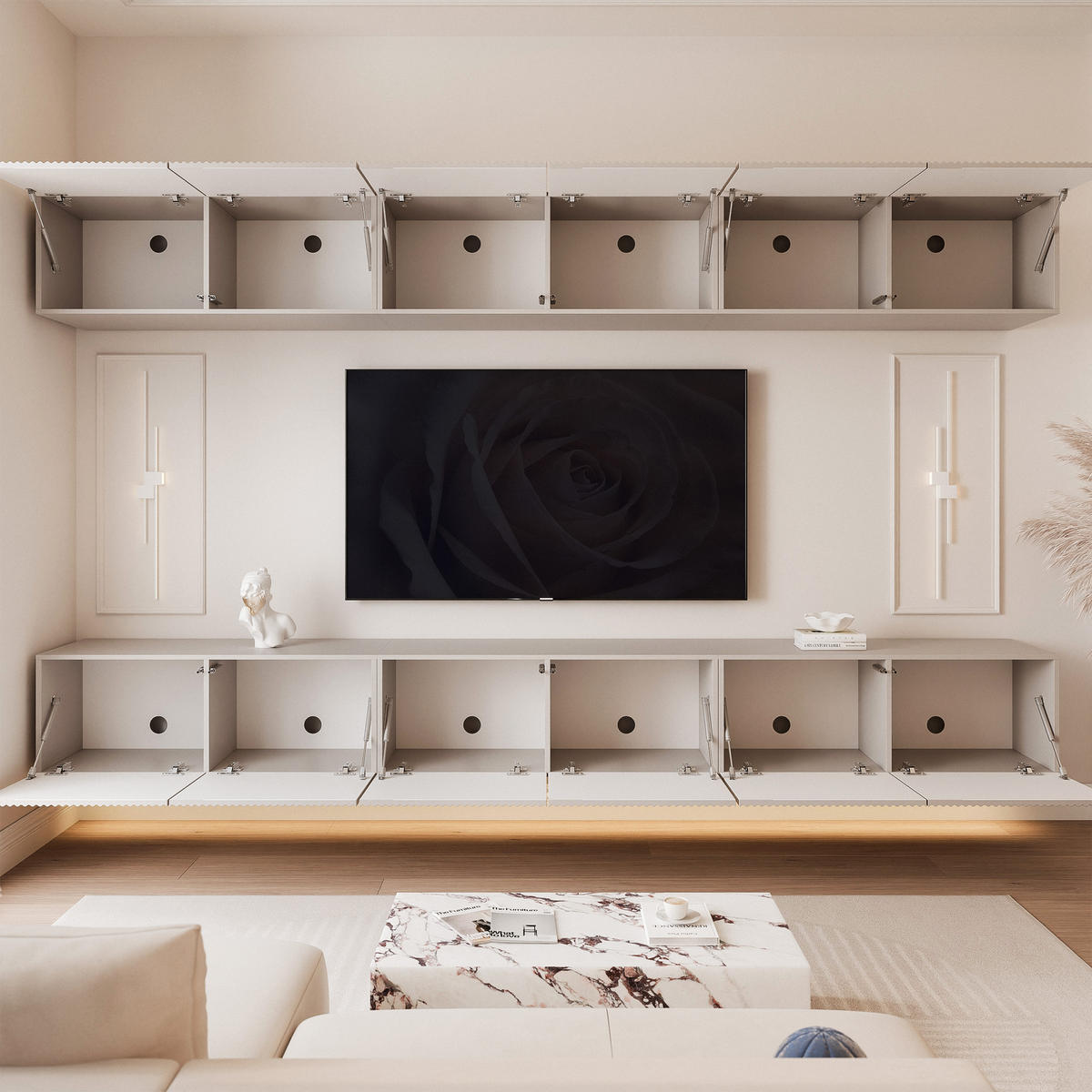 TV-LOWBOARD ANGEL VI mit LED-Beleuchtung, 300 cm Kaschmir - Kaschmir, Holzwerkstoff (300/36/40cm) - Idohome