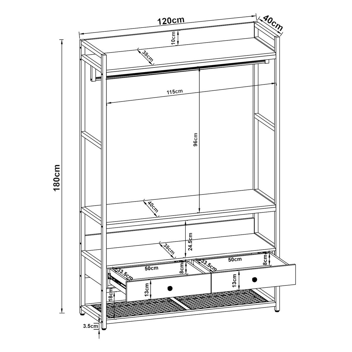 GARDEROBENSTÄNDER Isen - Eichefarben/Weiß, Holzwerkstoff/Metall (120/180/40cm) - [en.casa]