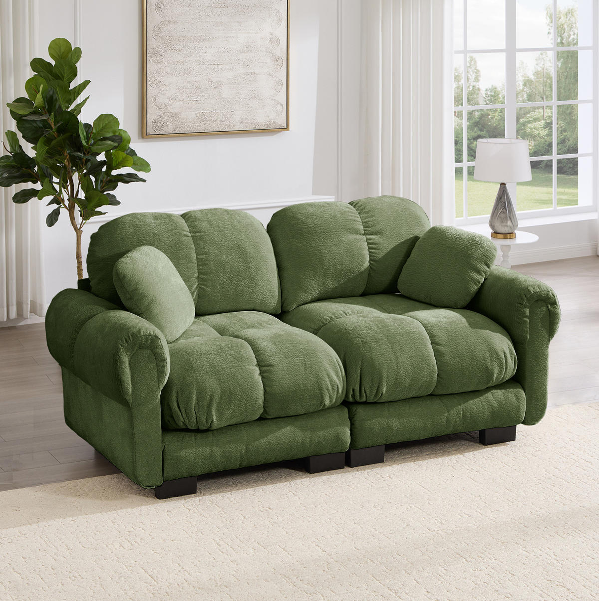 SOFA 190/86/90 cm in Grün aus Chenille mit modularem Stecksystem - Grün, Textil (86/90/190cm) - Flora Grace