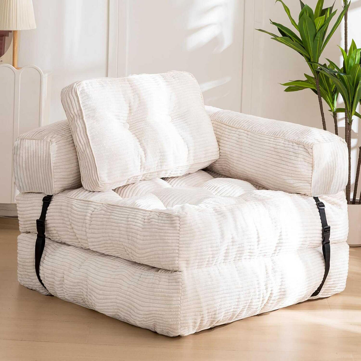 SOFA 1 Sitzer faltbar mit Armlehnen, 170x85 cm, für Wohnzimmer & Schlafzimmer,Beige - Beige, Textil (86/21/170cm)
