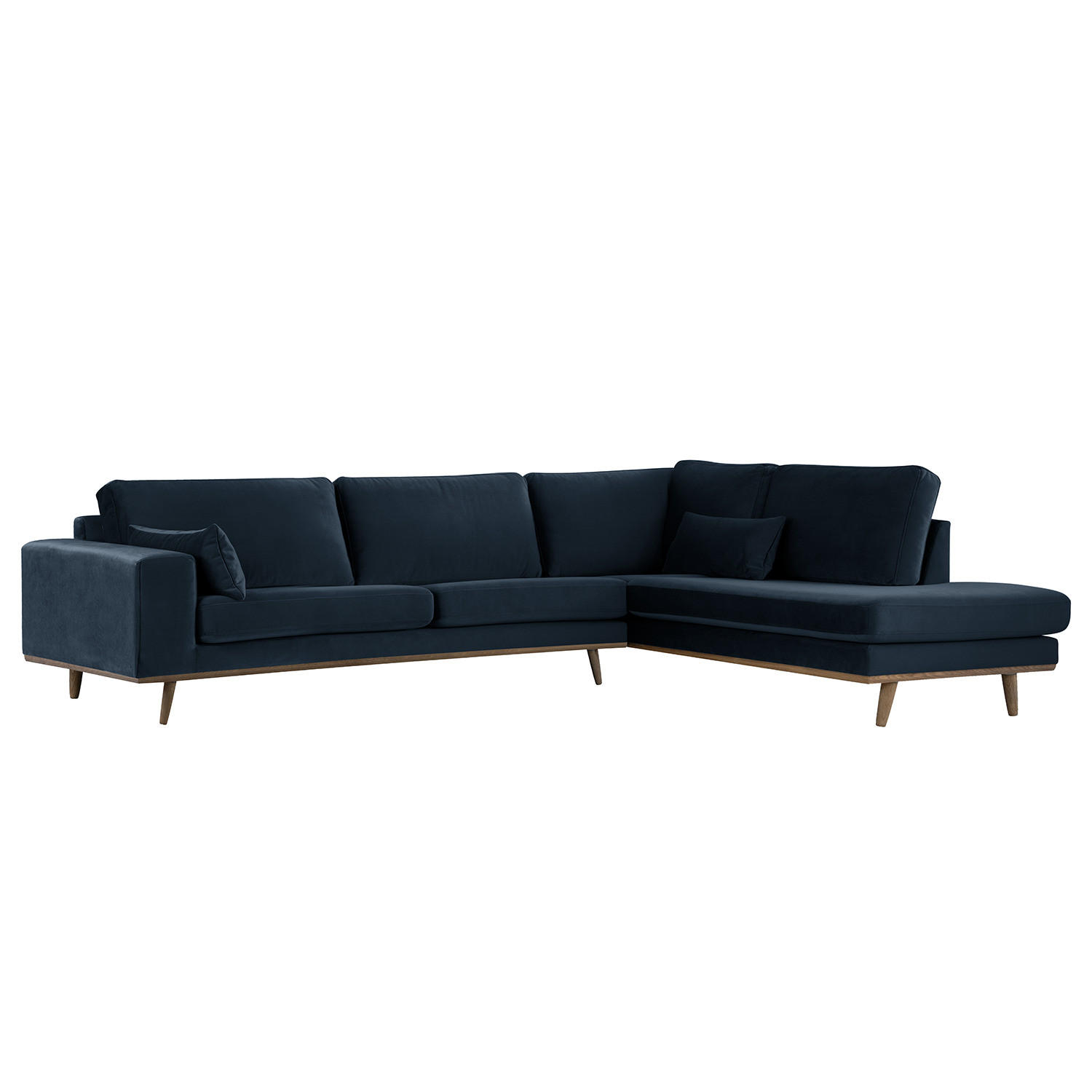 ECKSOFA mit Ottomane - Eichefarben/Dunkelblau, Eichenholz/Textil (287/219cm) - home24