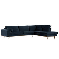 ECKSOFA mit Ottomane - Eichefarben/Dunkelblau, Eichenholz/Textil (287/219cm) - home24