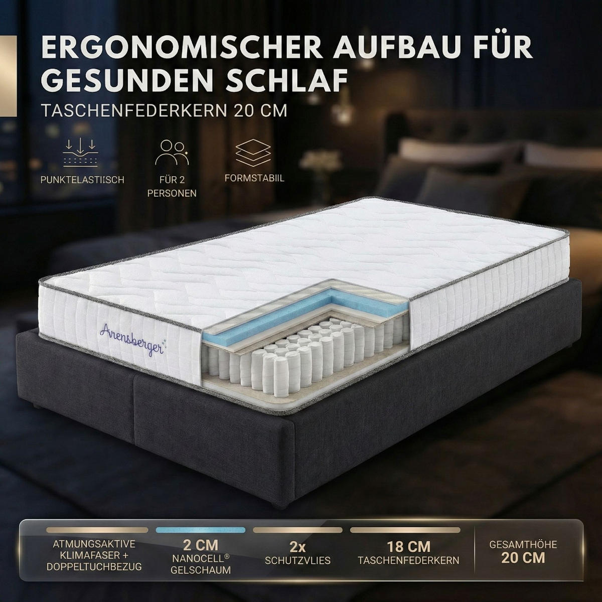 TASCHENFEDERKERN Matratze JANA, 120x200cm - Weiß, Textil (120/200cm) - Arensberger