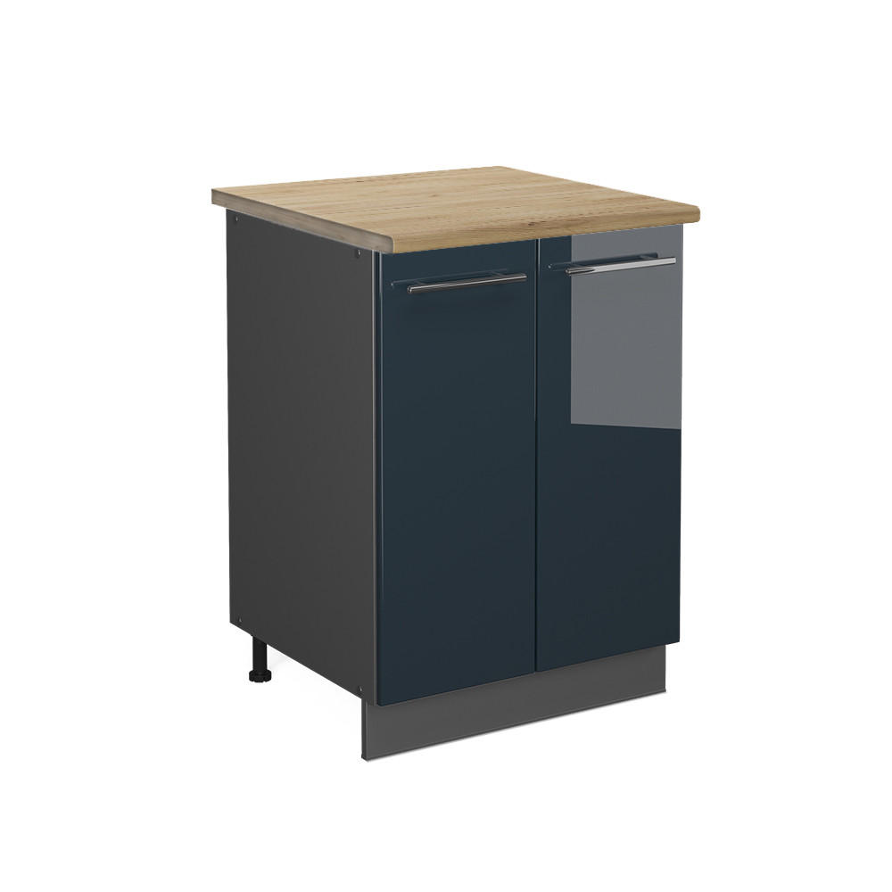KÜCHENUNTERSCHRANK Fame-Line Dunkelblau Hochglanz 60 cm, AP Eiche - Anthrazit/Dunkelblau, Holzwerkstoff (60/82/60cm) - Vicco