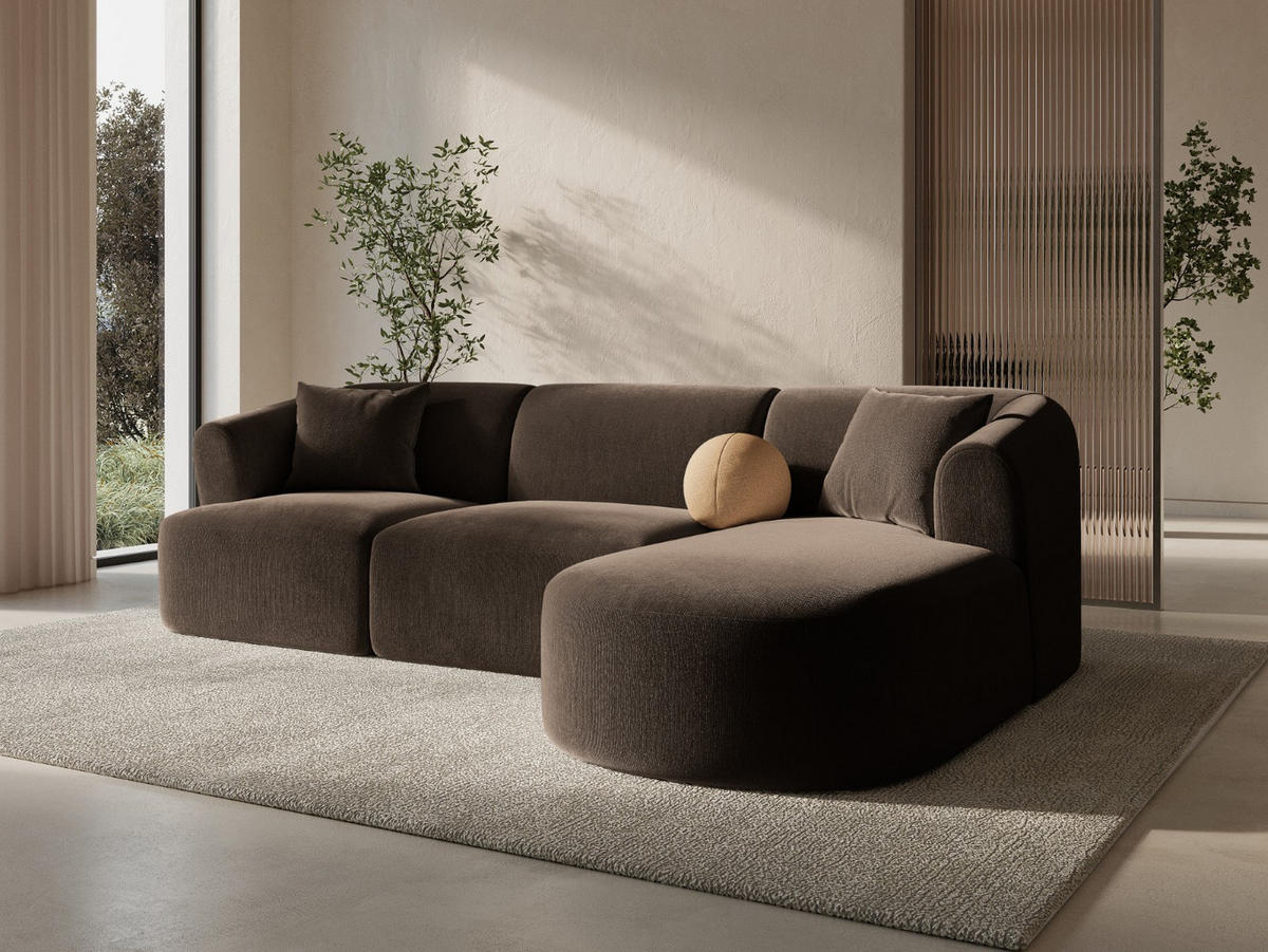 MODULARES-ECKSOFA rechts Campi aus Samt Schokolade 4 Sitzplätze - Dunkelbraun, Textil (156/256cm) - Cosmopolitan Design
