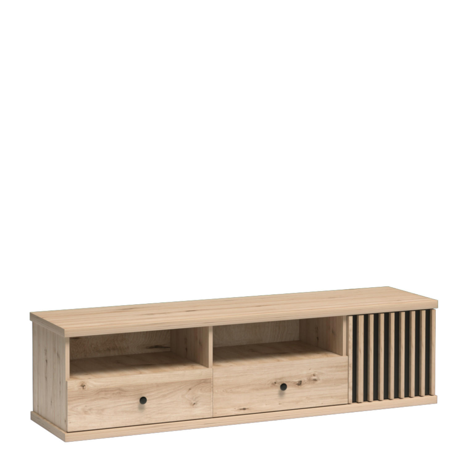 TV-ELEMENT NAKUSP C6 Lamellen Eiche Artisan - Schwarz/Eiche Artisan, Glas/Holzwerkstoff (161/44/41cm) - Komodee