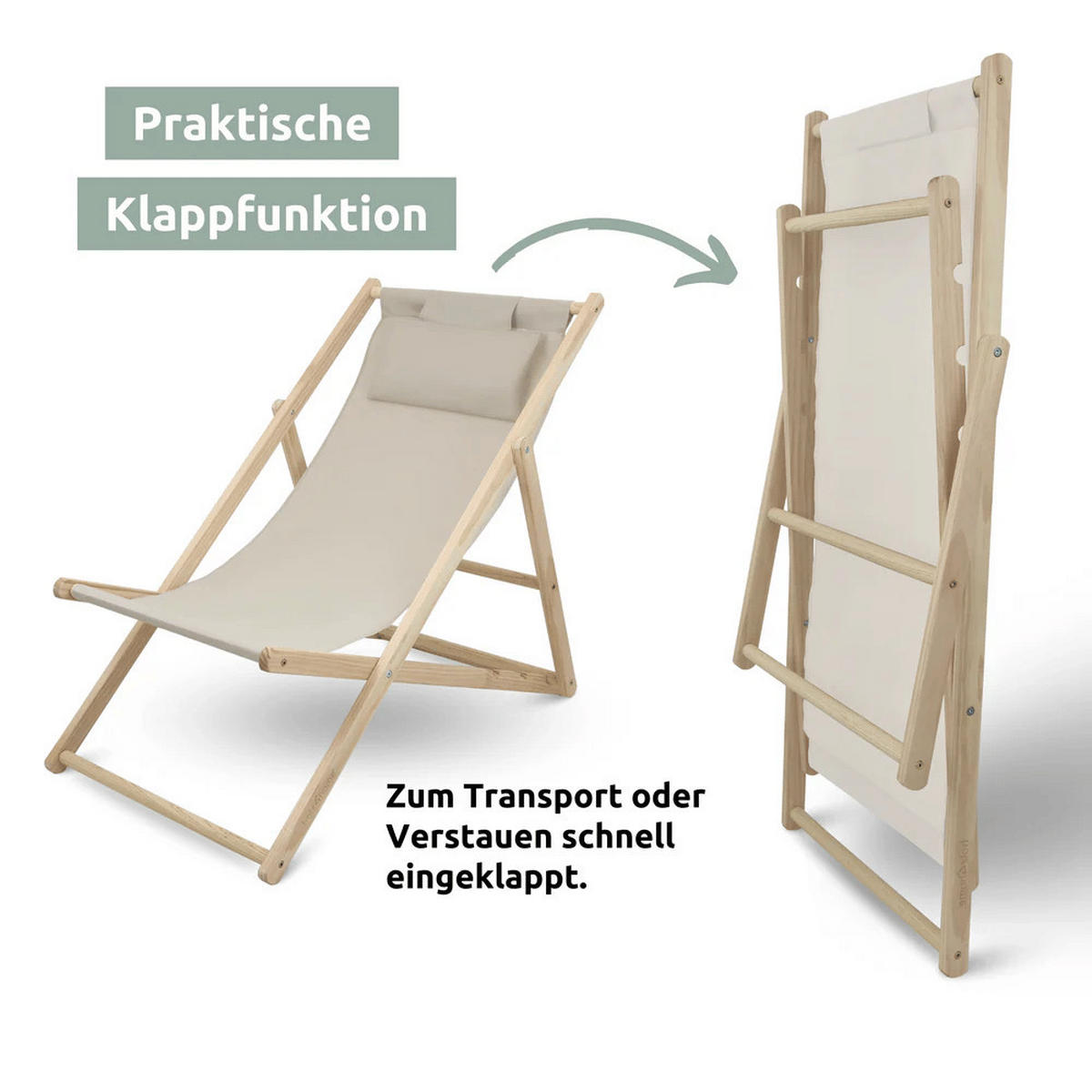 SONNENLIEGE Holz klappbar FRIEDA 2er Set Liegestuhl Creme - Creme, Holz (59/80/90cm) - DELUKE