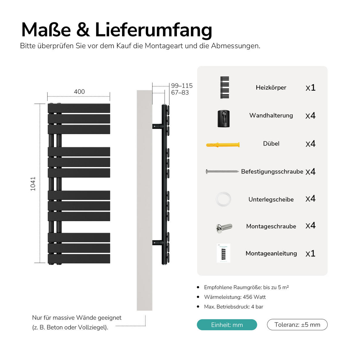 HEIZKÖRPER wasserführend Schwarz 104,1/40/5,9 cm - Schwarz, Metall (40/104.1/5.9cm) - EMKE