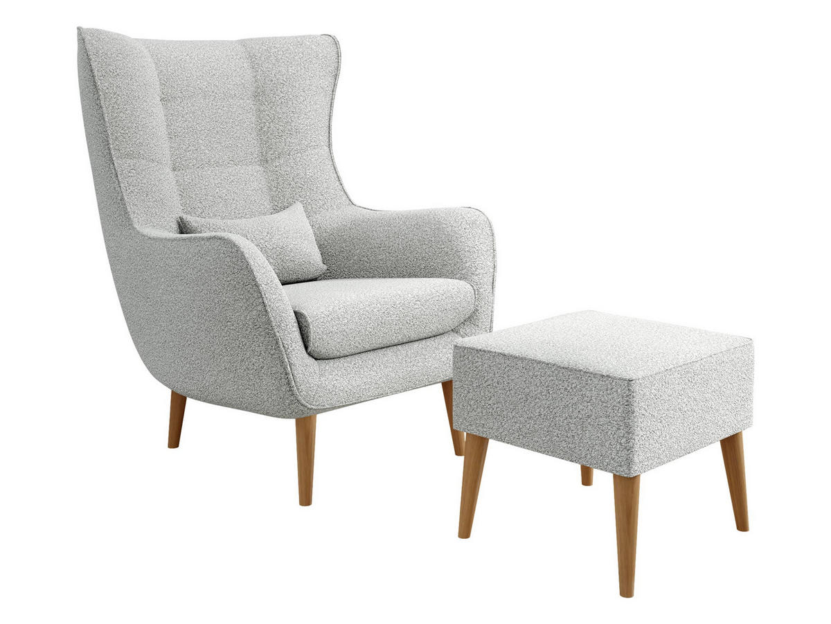 SESSEL Estjano Boucle mit Fußbank - Beige/Hellgrau, Holz/Textil (80/106/95cm) - MIRJAN24